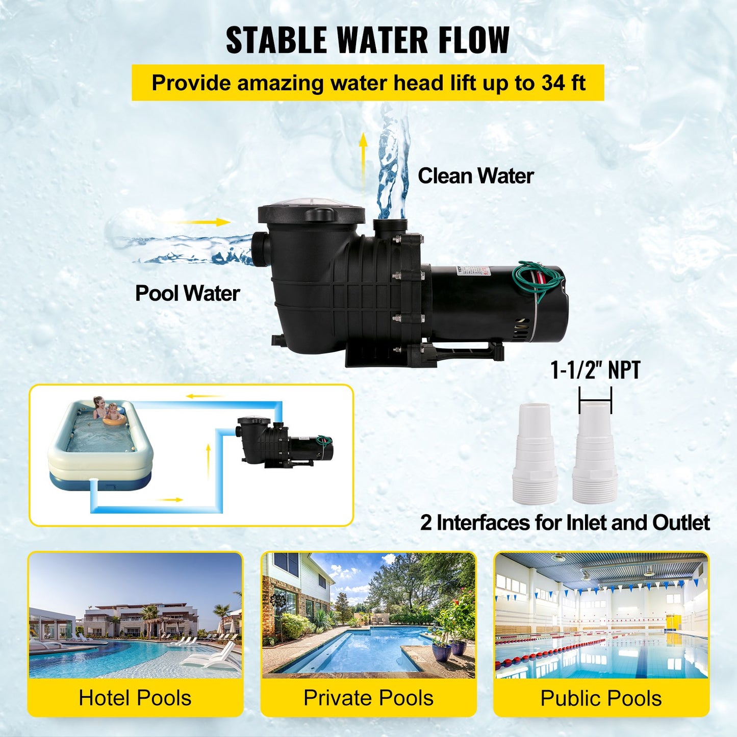 1HP Above Ground Pool Pump Dual Voltage 5544 GPH with Strainer Basket - Black