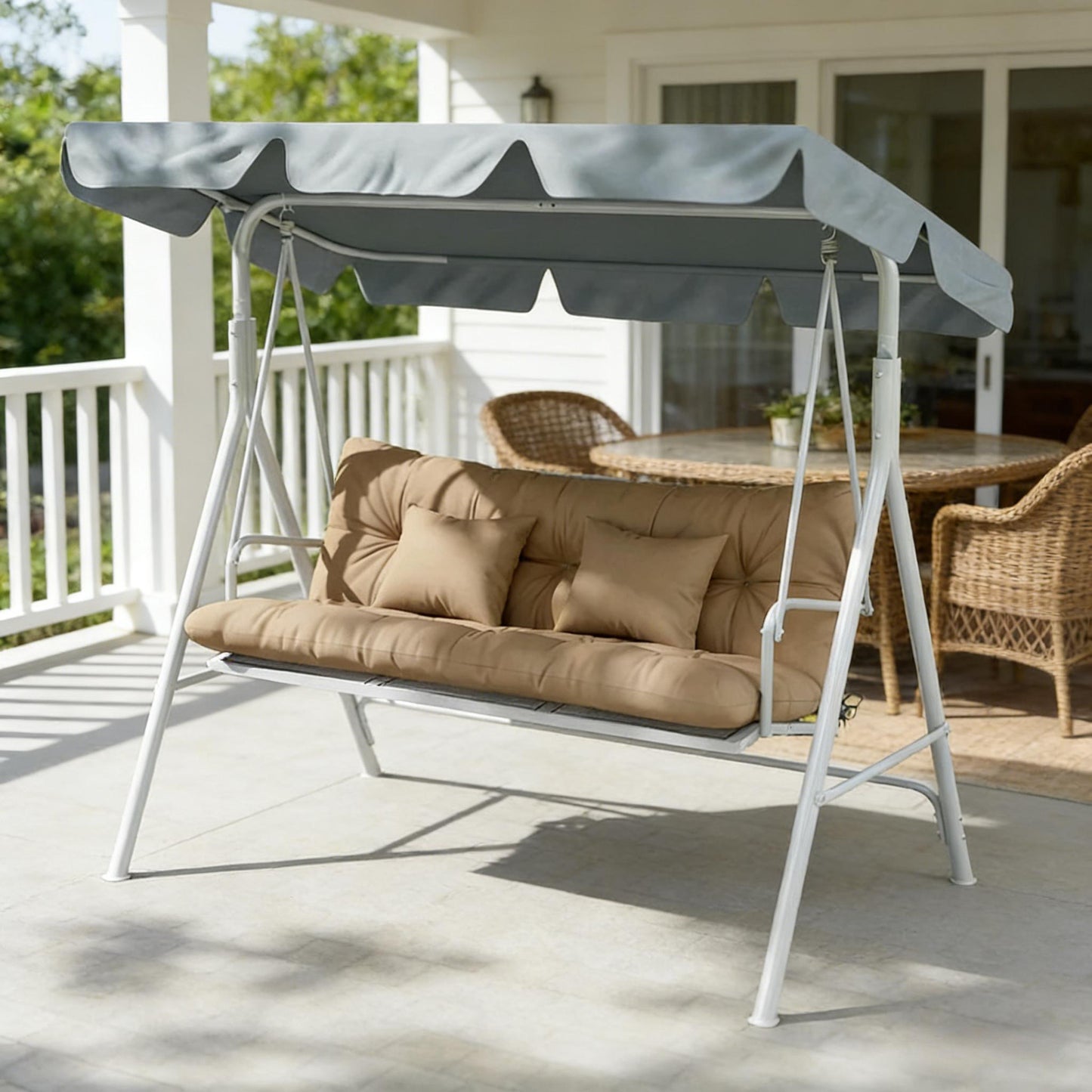 Tufted Outdoor Furniture Cushions Set - Khaki Seat & Back Pads