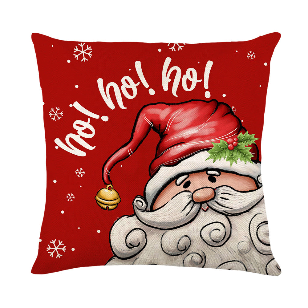 Christmas Elk Santa Linen Cushion Cover 45x45cm Nordic Holiday Decor