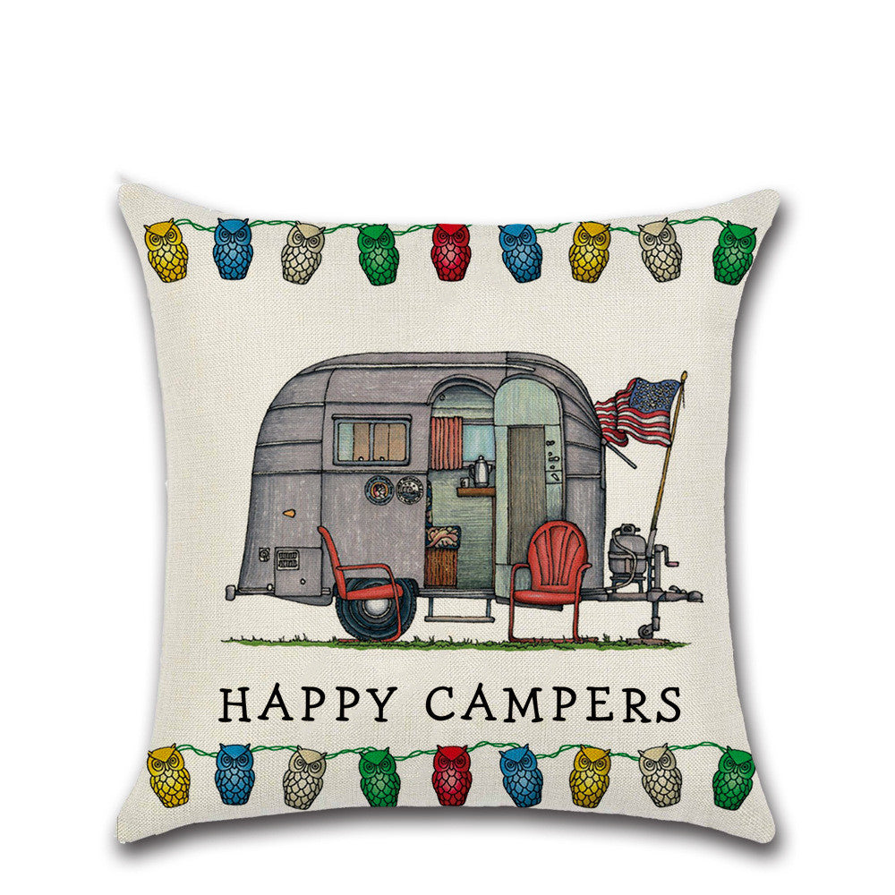 Cartoon Camper RV Linen Pillow Cover 45x45cm Home Textiles