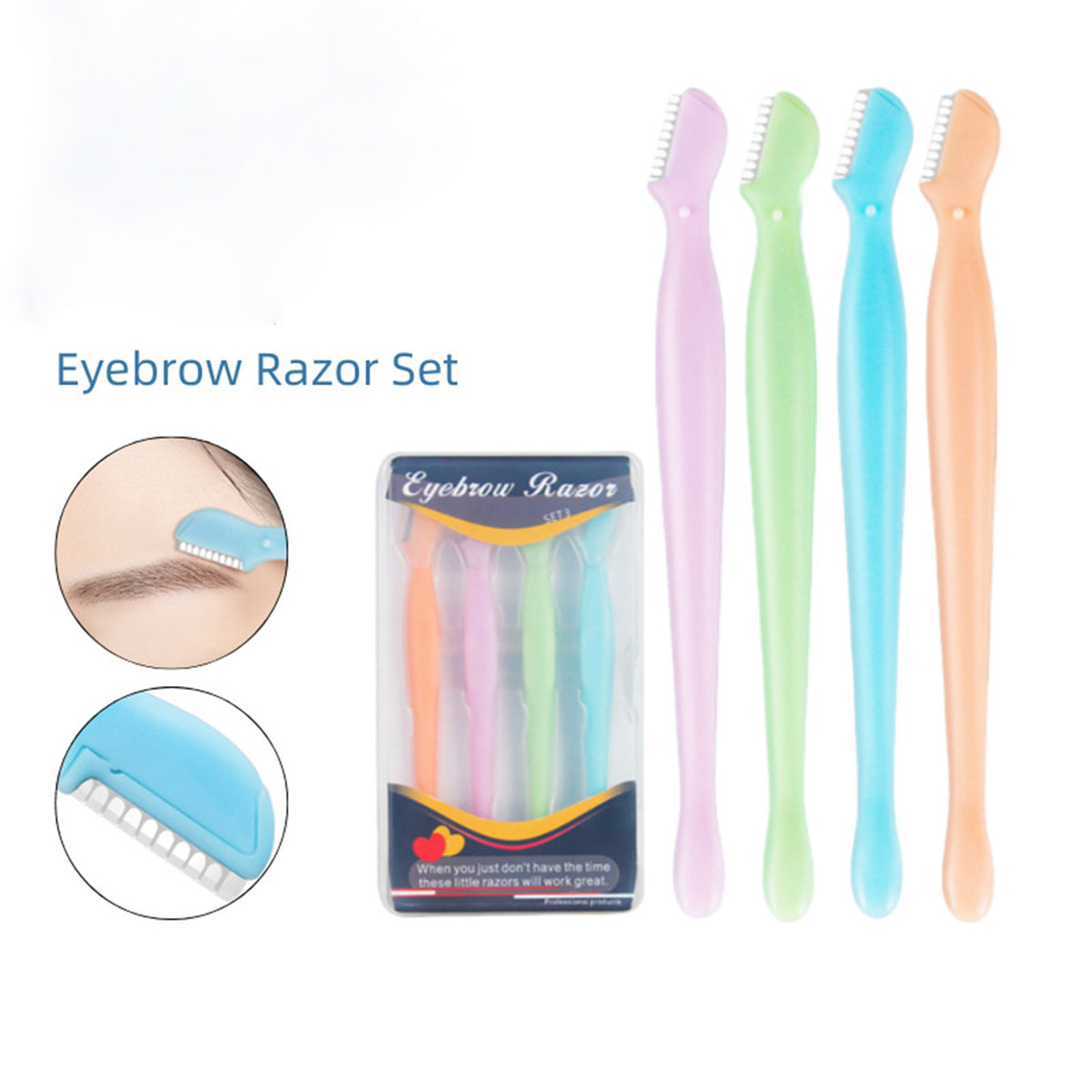 4-Piece Eyebrow Trimmer Razor Set - Stainless Steel