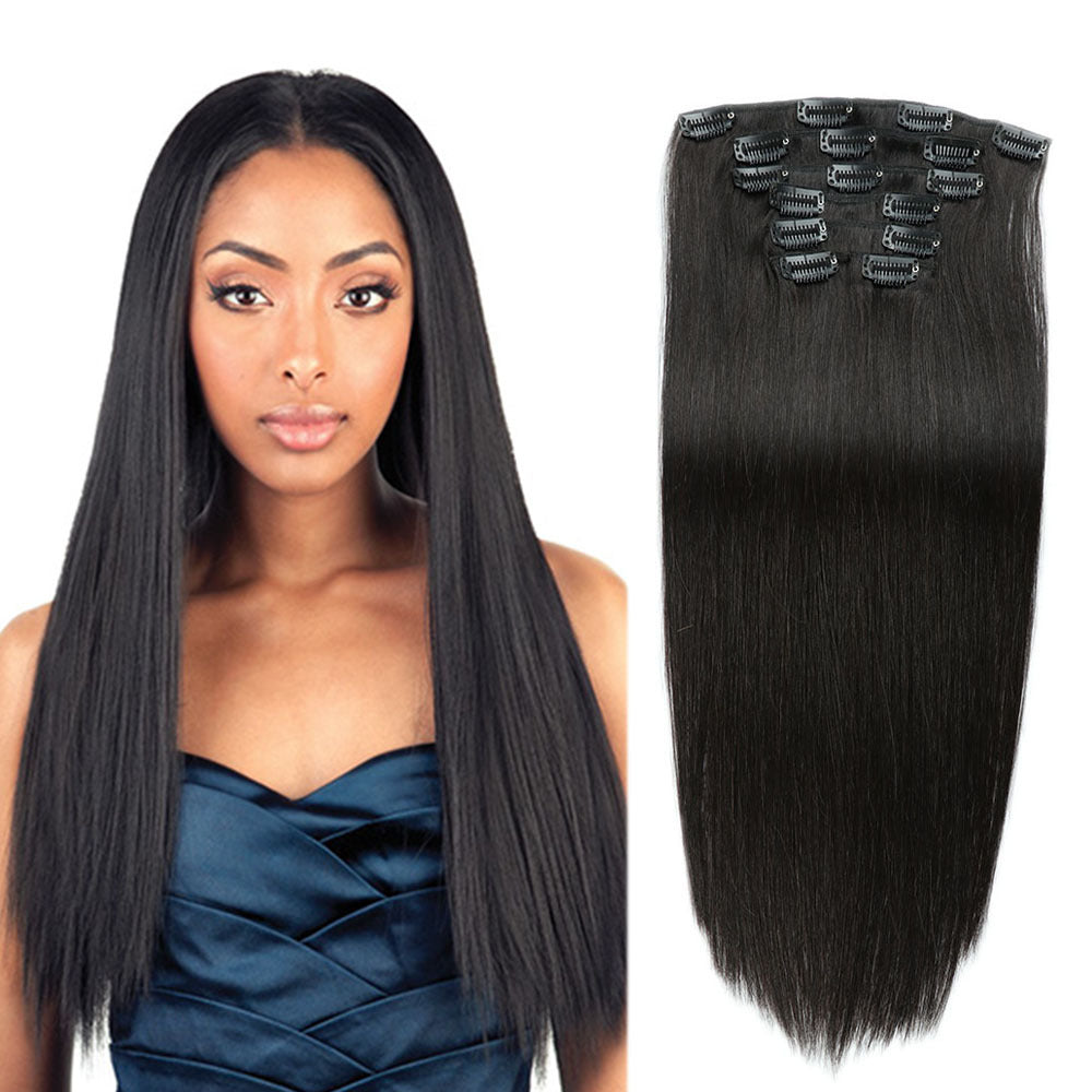 Clip-in Human Hair Extensions 14 Inches 70g Seven-Piece Set for All Hair Types