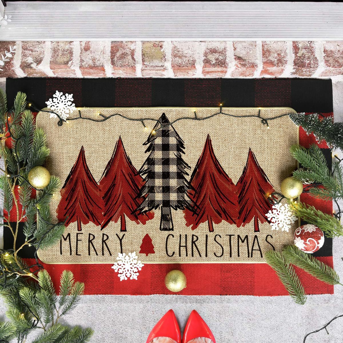 Country Striped Christmas Floor Mat - Festive Holiday Decor for Home & Garden