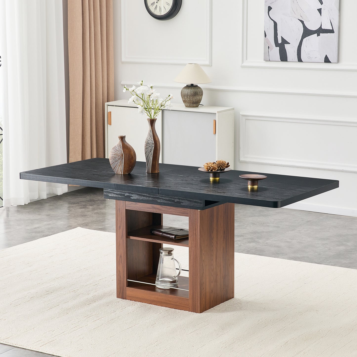 An Expandable Dining Table With Storage Space And A 59 Inch To 71