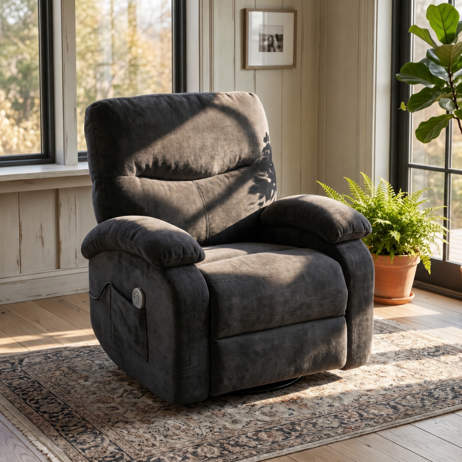 Extra-Large Manual Lift Recliner Chair with Heat & Massage - Black