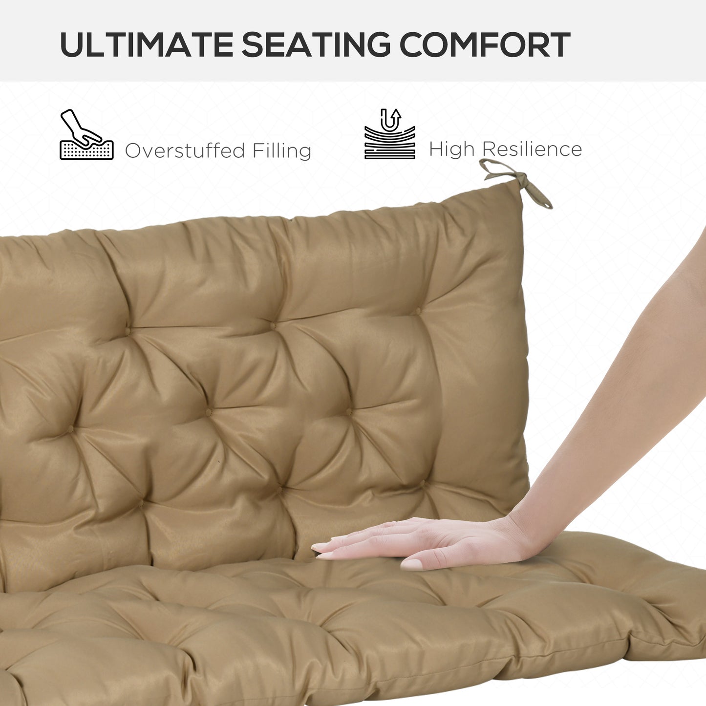 59" x 38" Tufted Outdoor Bench Cushion for 3-Seater Furniture - Khaki