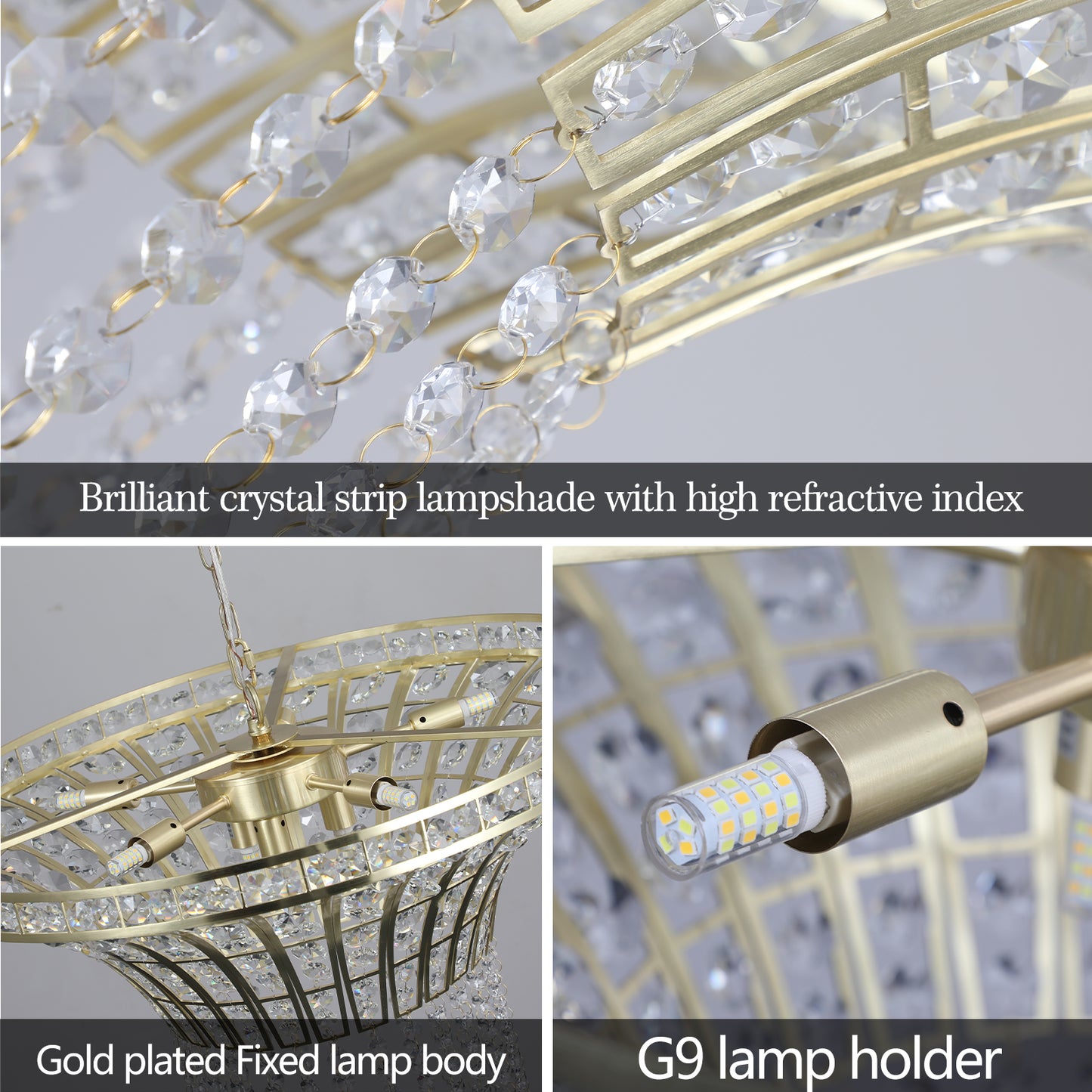 Modern Crystal Round Chandelier - Gold Finish Pendant Light