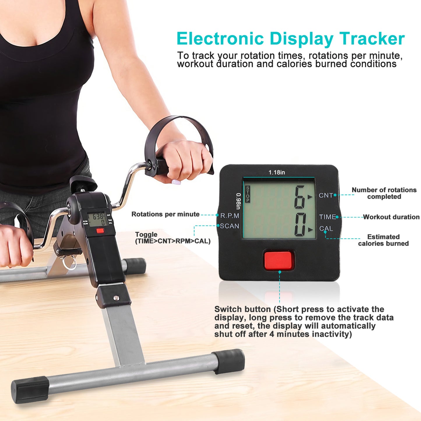 Foldable Pedal Exerciser with LCD Display for Home Office Gym