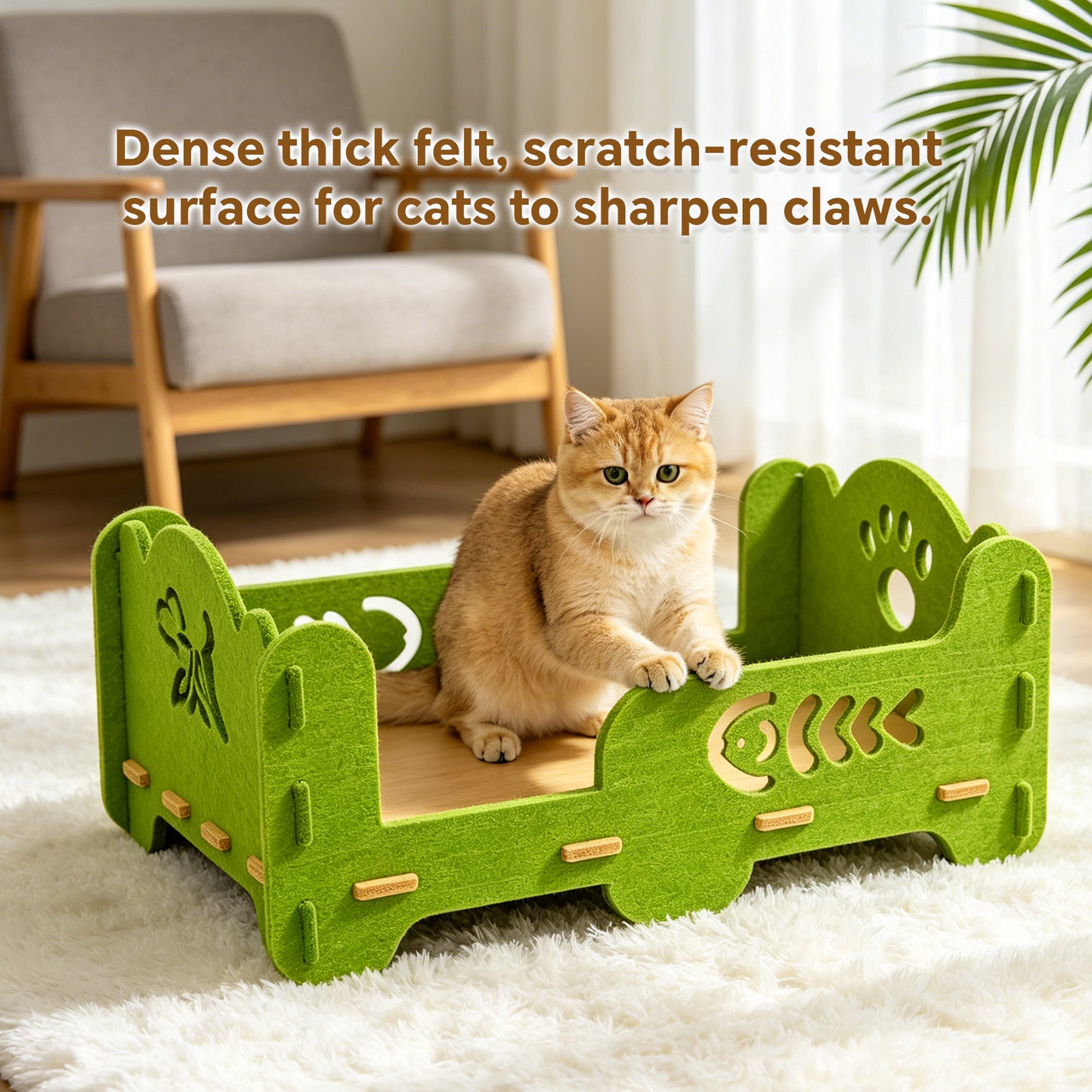 Elevated Felt Cat Bed Frame - Raised Open Pet Lounge with Breathable Platform
