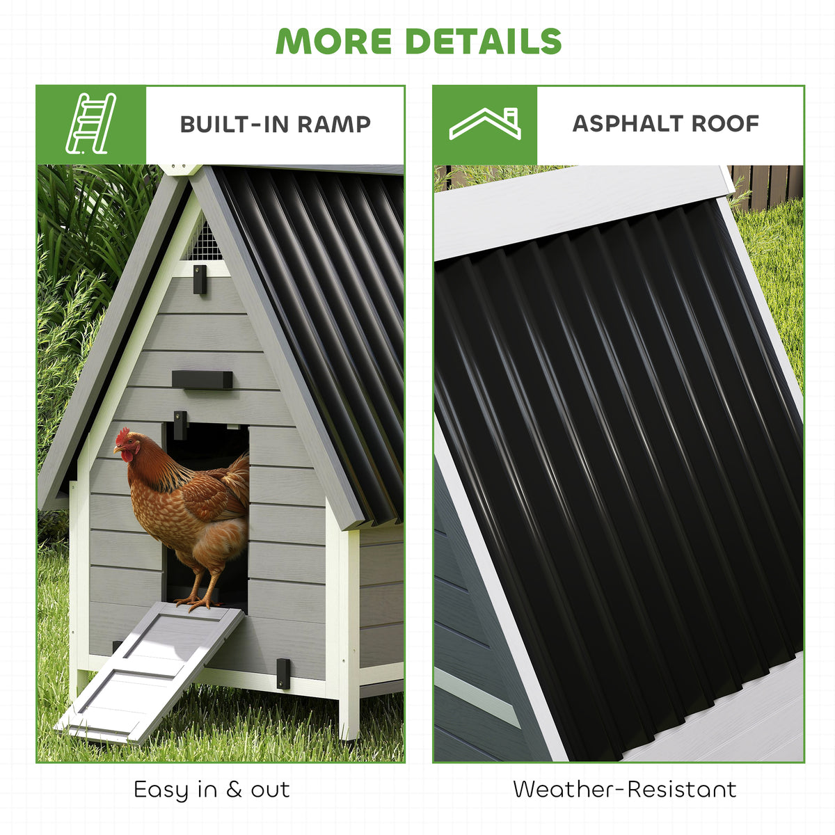 Outdoor Wooden Chicken Coop for 2 Chickens with Removable Nesting Box & Ramp - Gray