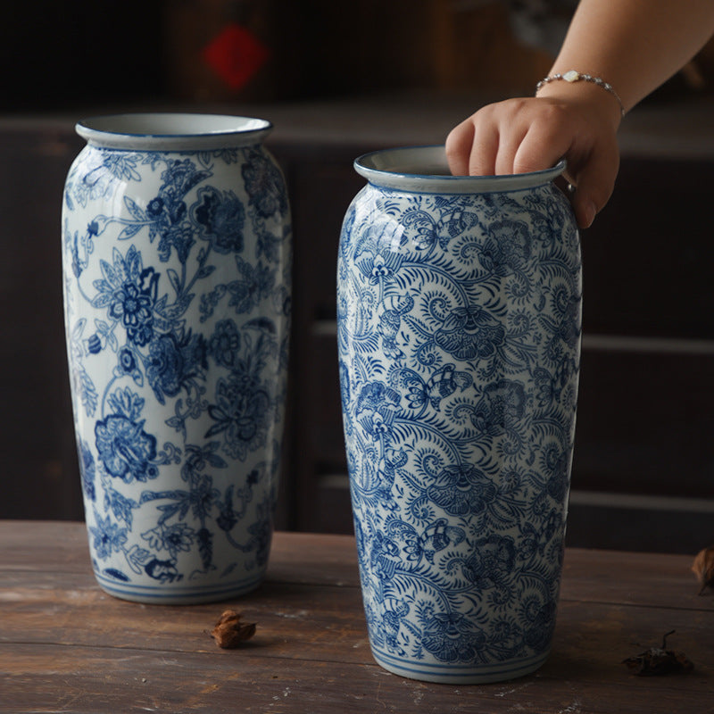 Chinese-Style Blue and White Ceramic Vase - Retro Porcelain Home Decor