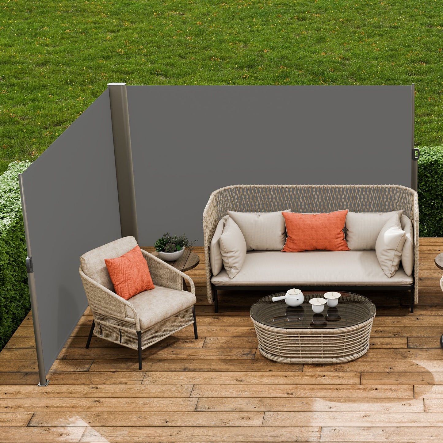Retractable Aluminum Side Awning 71x236 Inches for Patio Garden Gray