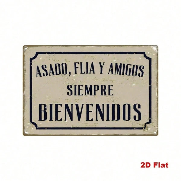 Vintage Spanish Slogan Metal Sign - Asado Familia y Amigos