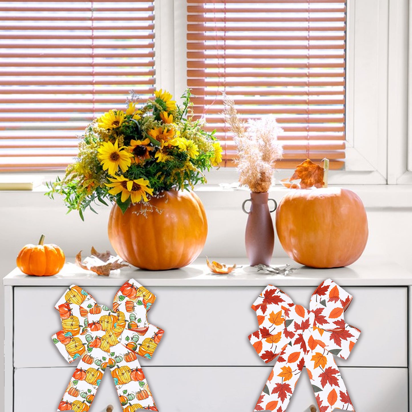 Thanksgiving Wired Edge Ribbon - 4 Rolls, 20 Yards, Orange