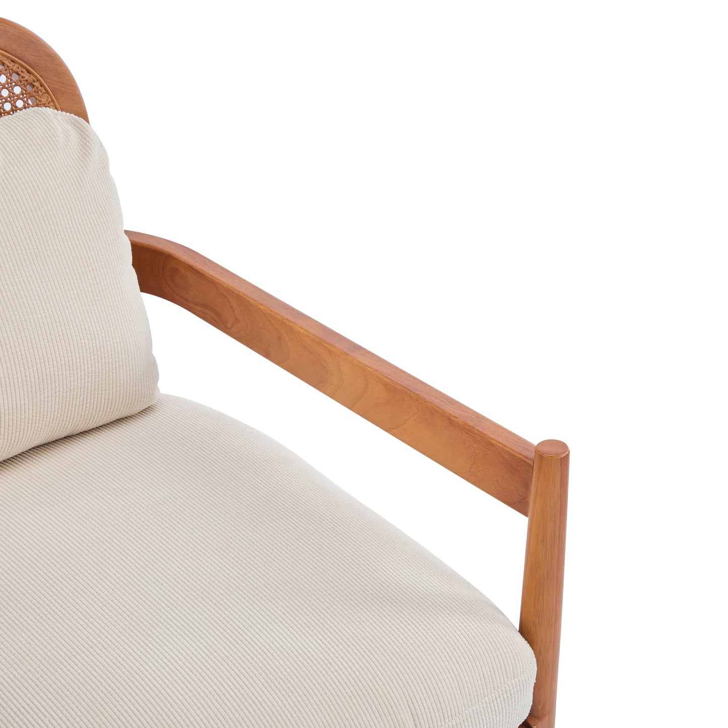 Mid-Century Modern Accent Chair Set - Solid Wood & Rattan, Beige