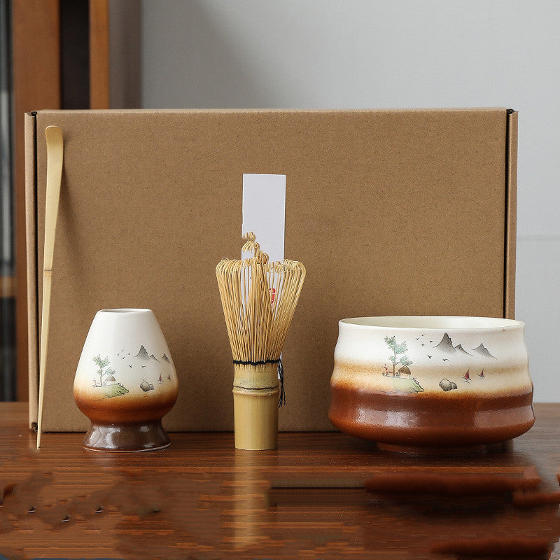 Japanese Matcha Tea Set with Ceramic & Bamboo Accessories - Multiple Colors