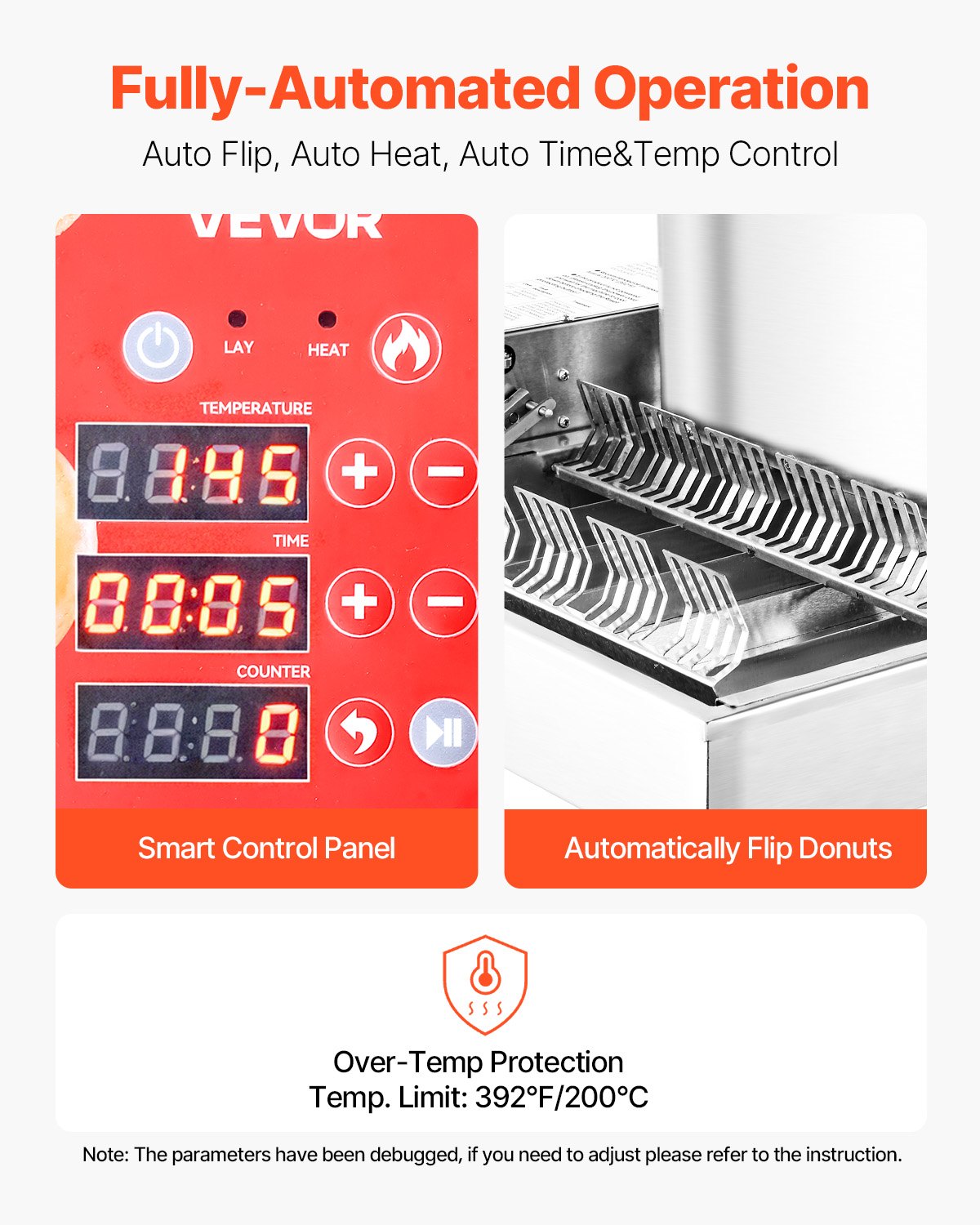 Commercial Automatic Donuts Machine - 6 Rows, High Power, Stainless Steel Fryer