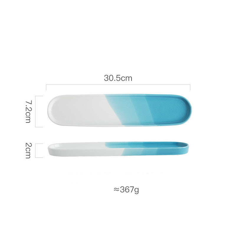 Japanese Ceramic Sushi Plate - Long Rectangular Porcelain Serving Dish