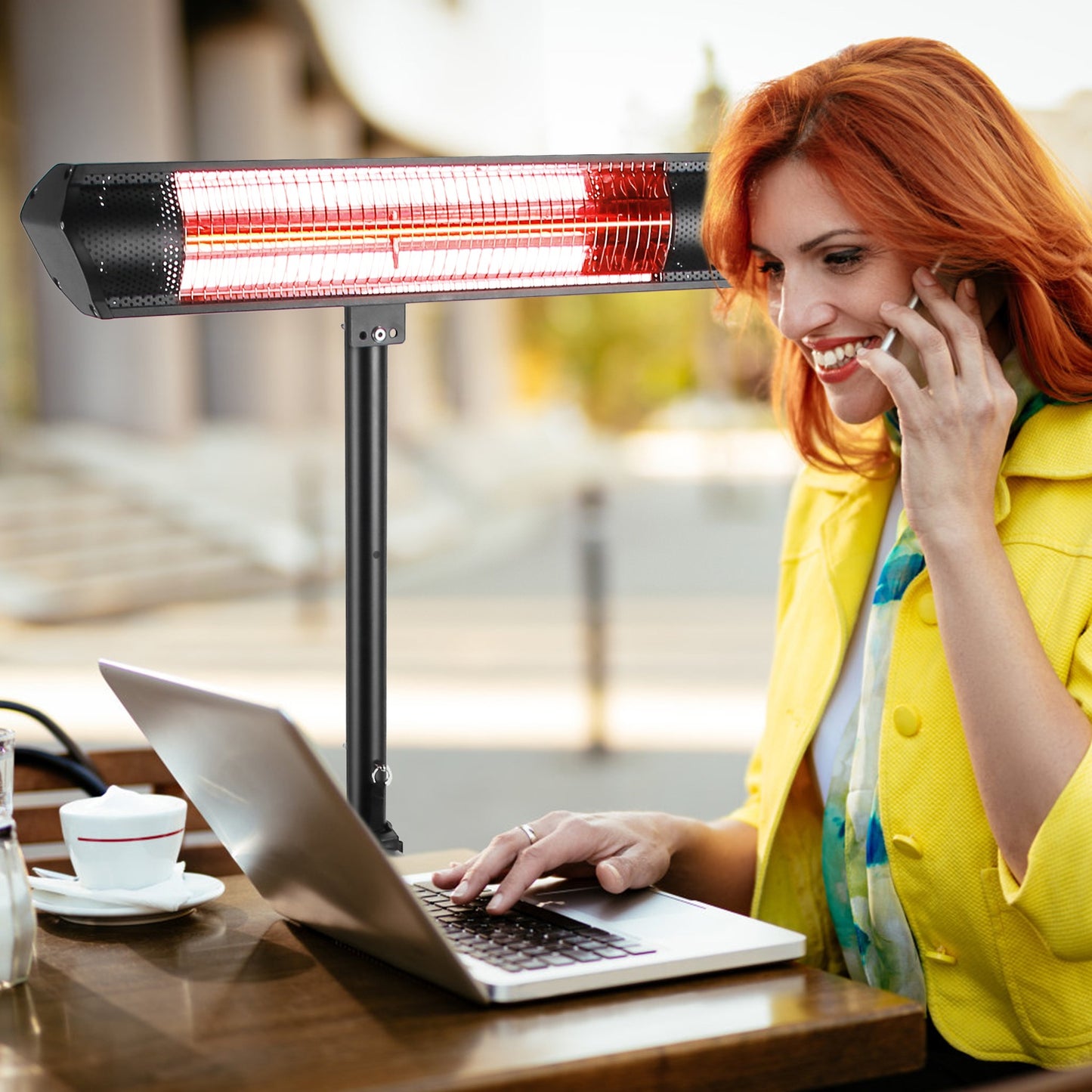 1500W Infrared Patio Heater with Stand and Wall Mount - Waterproof Outdoor Space Heater with Remote Control
