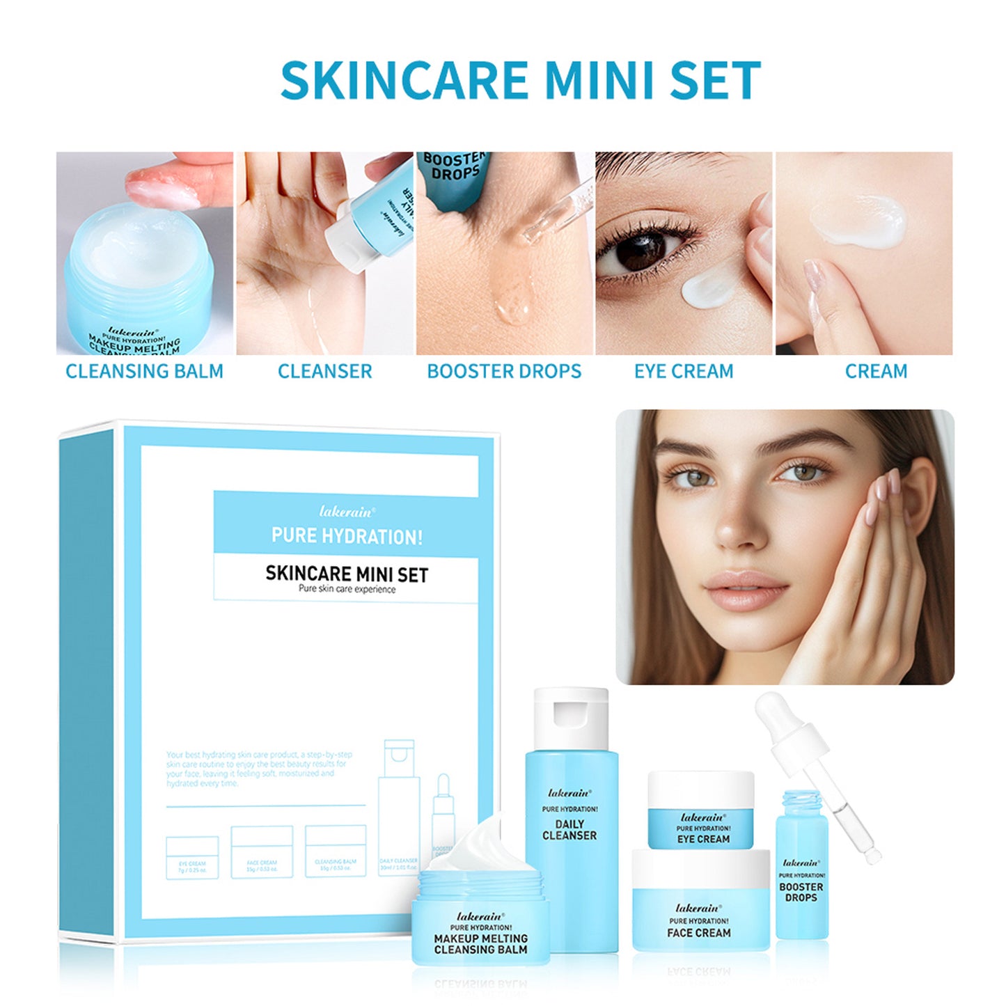 Mini Skin Care Set for Face & Eyes - Blue Travel Facial Care Kit
