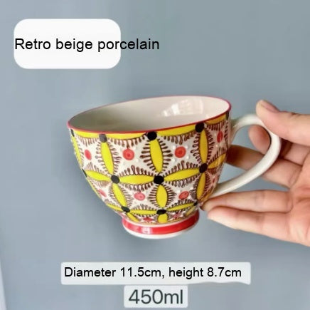 Large Capacity Ceramic Breakfast Mug for Milk and Oatmeal - Vintage Style, 400-450ml
