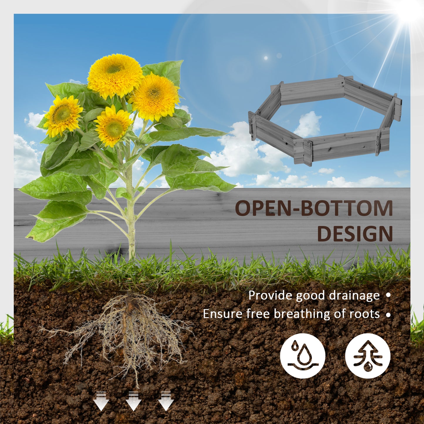 39 x 36 Inch Screwless Hexagon Garden Bed - Outdoor Raised Planter Box, Gray