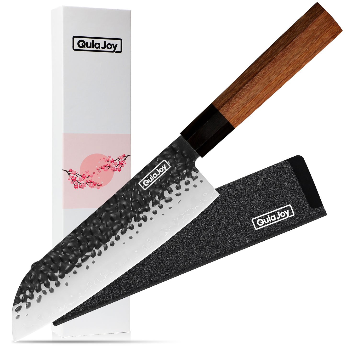 Professional Japanese Santoku Knife - 9Cr18Mov Blade, Rosewood Handle