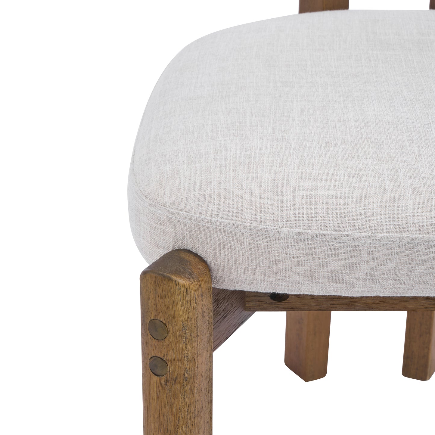 Beige Upholstered Mid-Century Dining Chairs - Set of 2