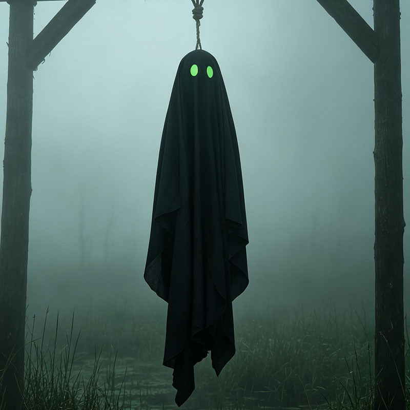 Glow-in-the-Dark Black Ghost Hanging Decoration for Outdoors & Windows