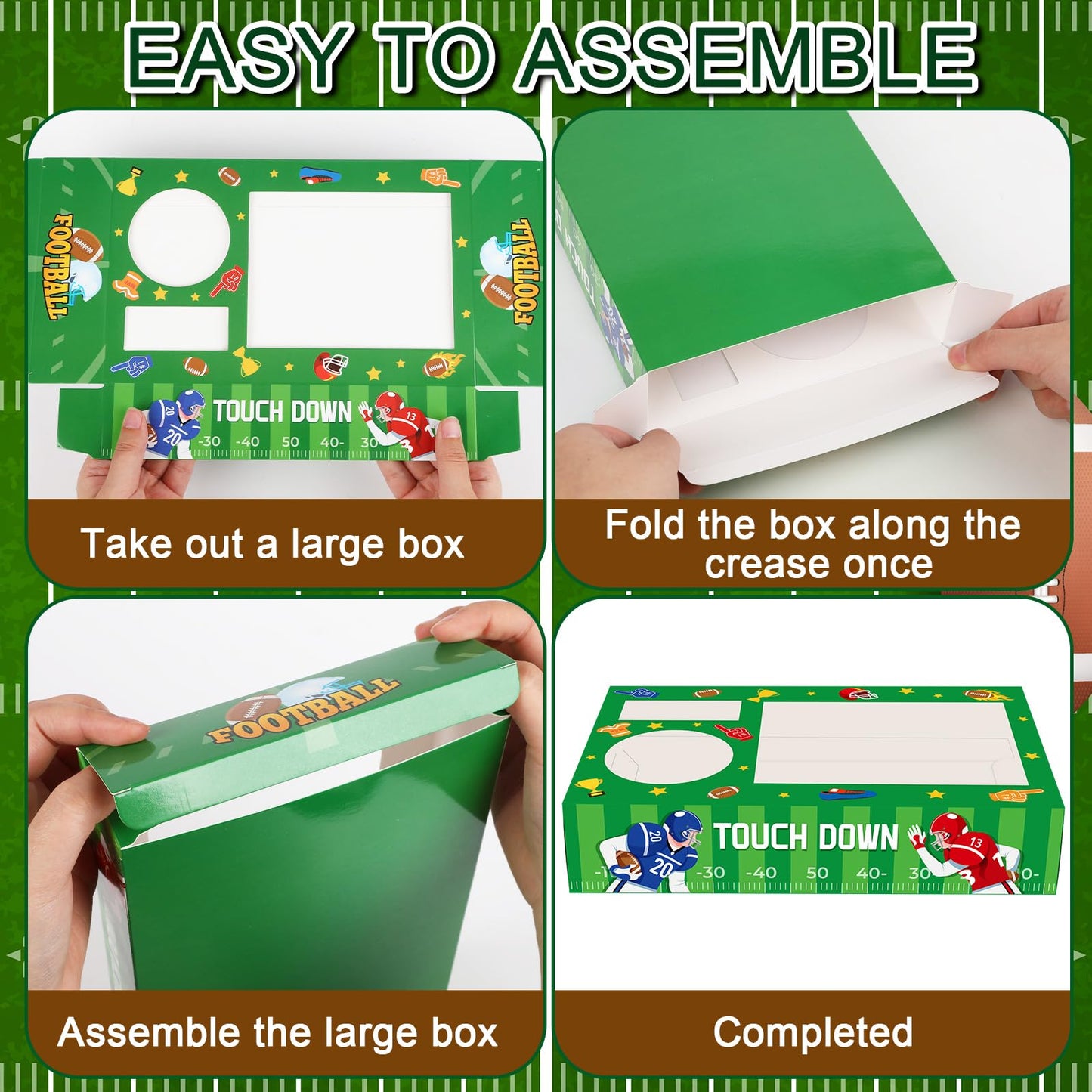 36-Piece Football Party Supplies Set - Snack Trays & Boxes
