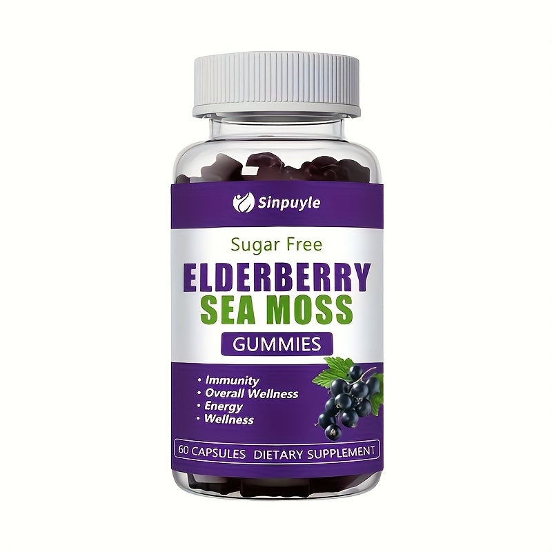 Sugar-Free Elderberry Sea Moss Gummies - Immune Support & Energy Boost - 60ct