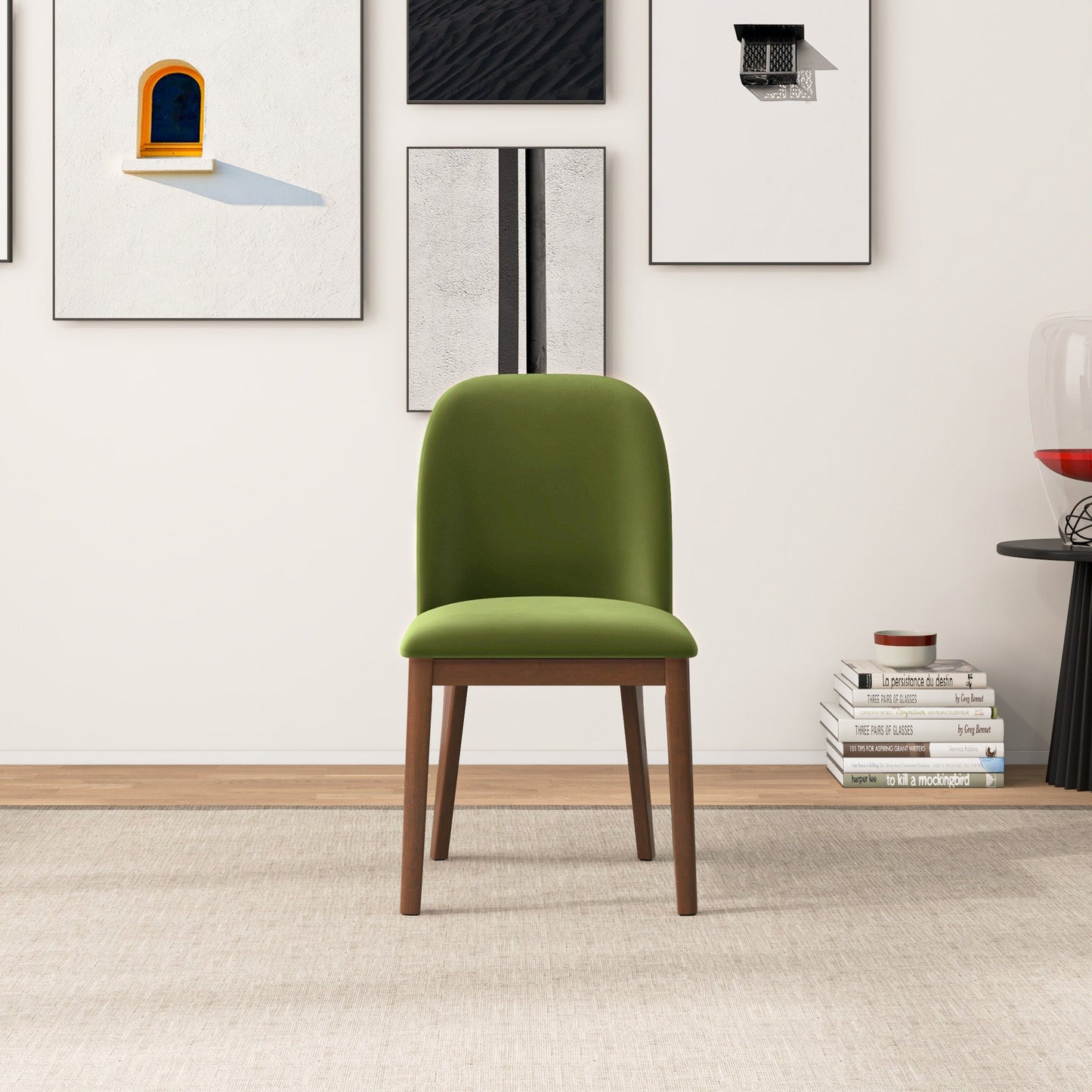 Kaitlyn Mid-Century Modern Green Velvet Dining Chair Set Of 2 With