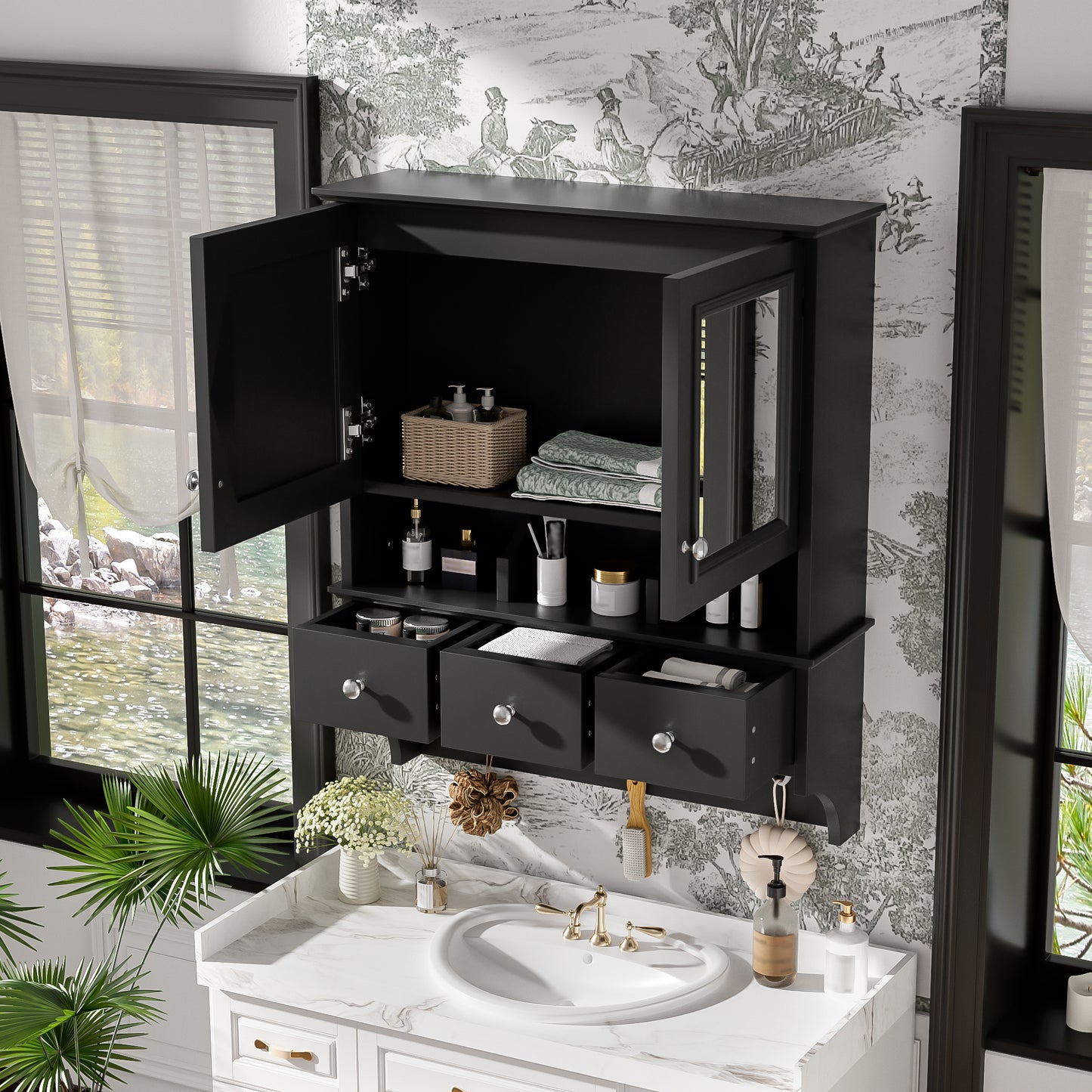 4-in-1 Bathroom Mirror Cabinet, 24-inch Wall Mounted Medicine Cabinet