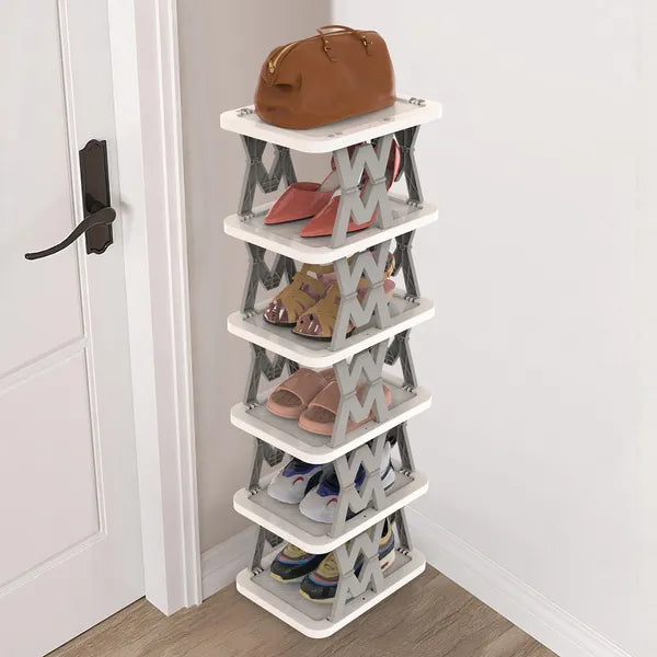 6 Tier Foldable Shoe Rack Vertical Organizer Narrow For Small Spaces
