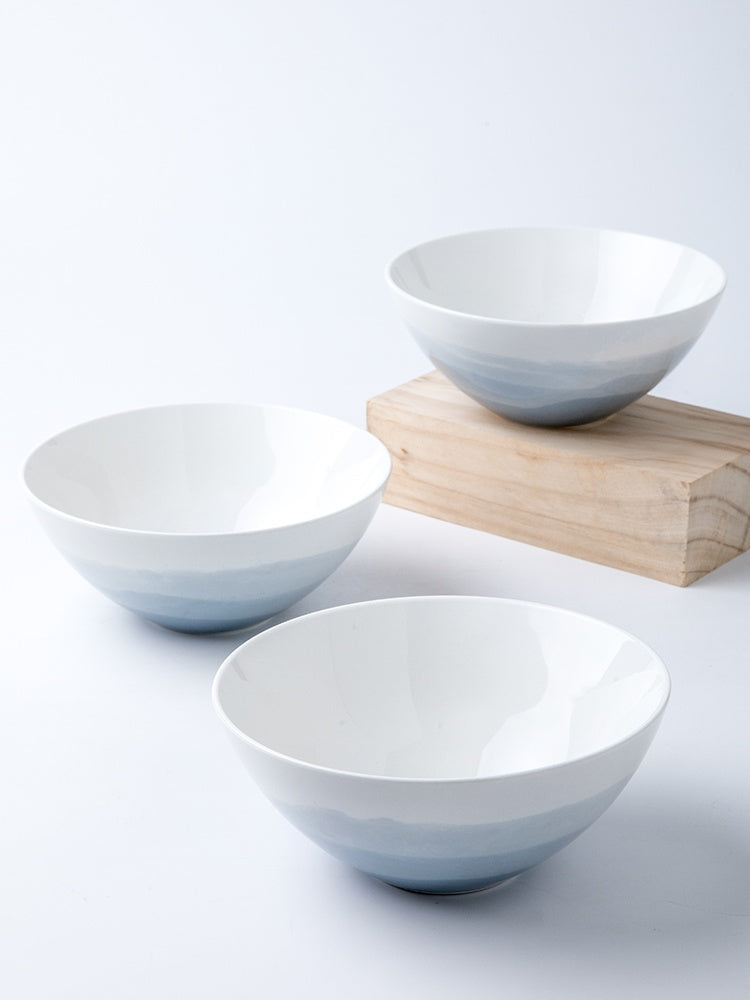 Solid Color Ceramic Noodle Bowl Set - Personalized Kitchen Dinnerware