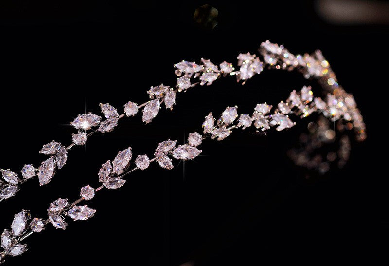 Crystal Zircon Leaf Hair Band - Silver