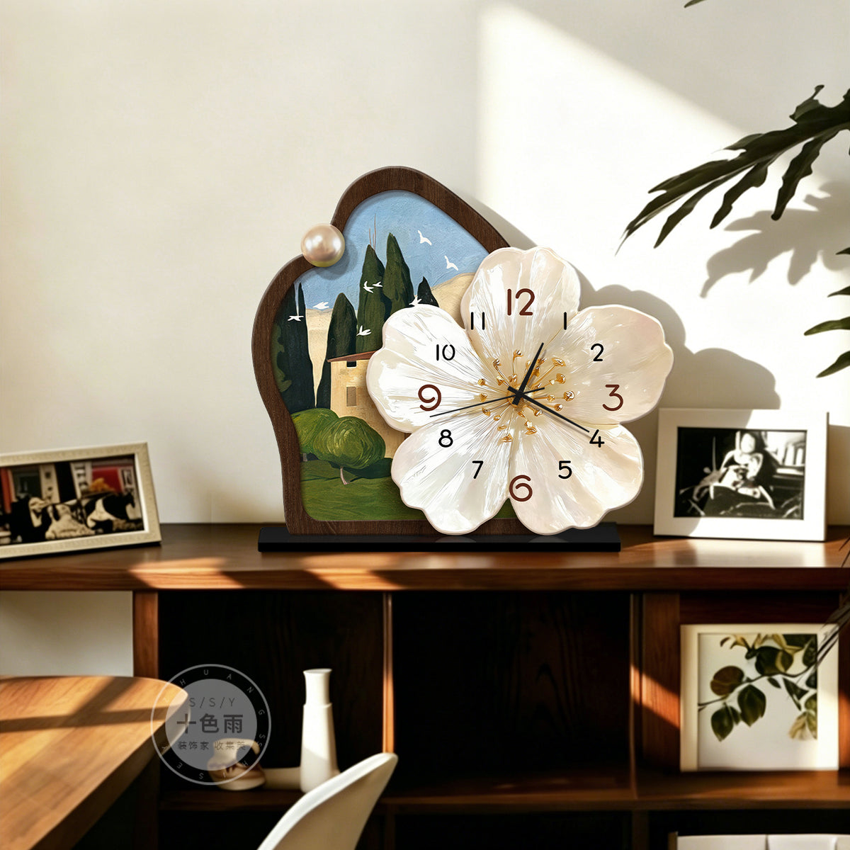 Medieval-Style Desktop Clock Painting - Botanical Flowers Art Frame-Free