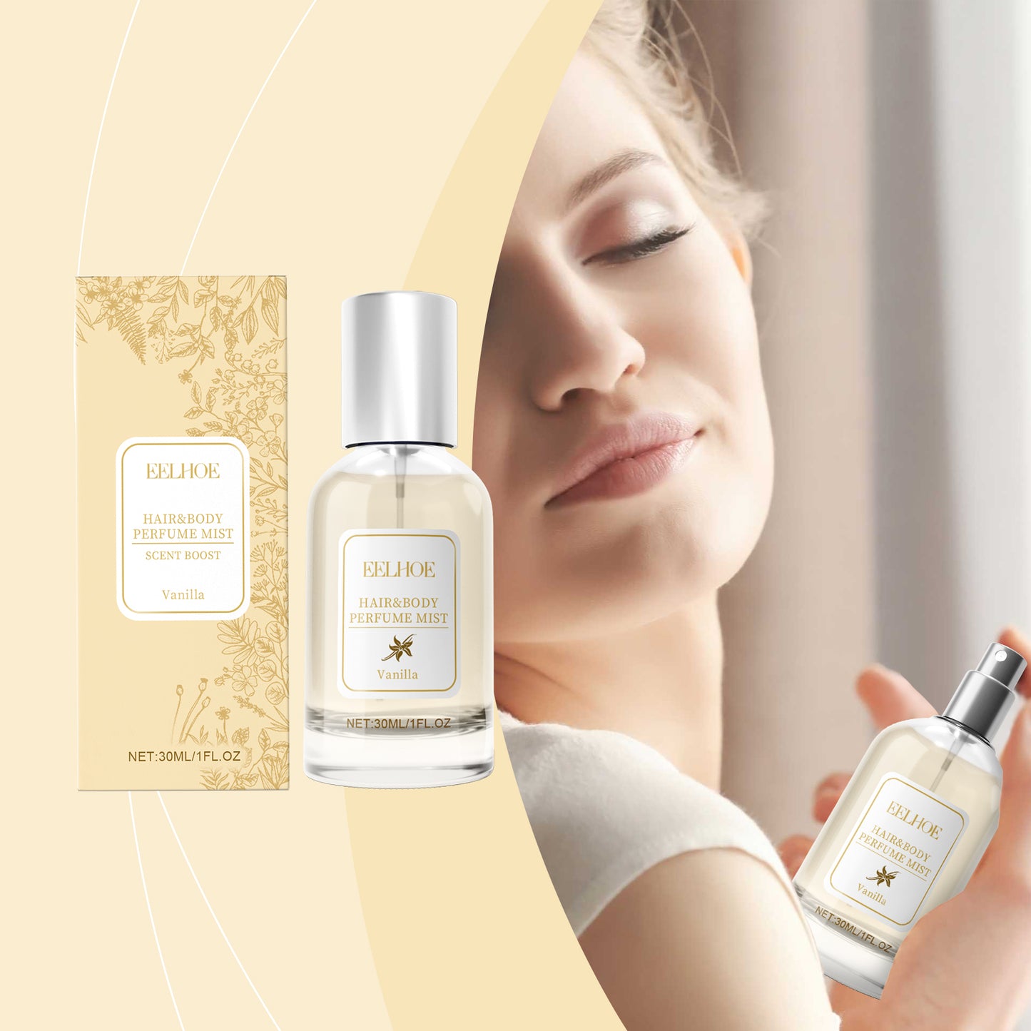 Vanilla Hair and Body Perfume Mist - Long-Lasting Moisturizing Spray