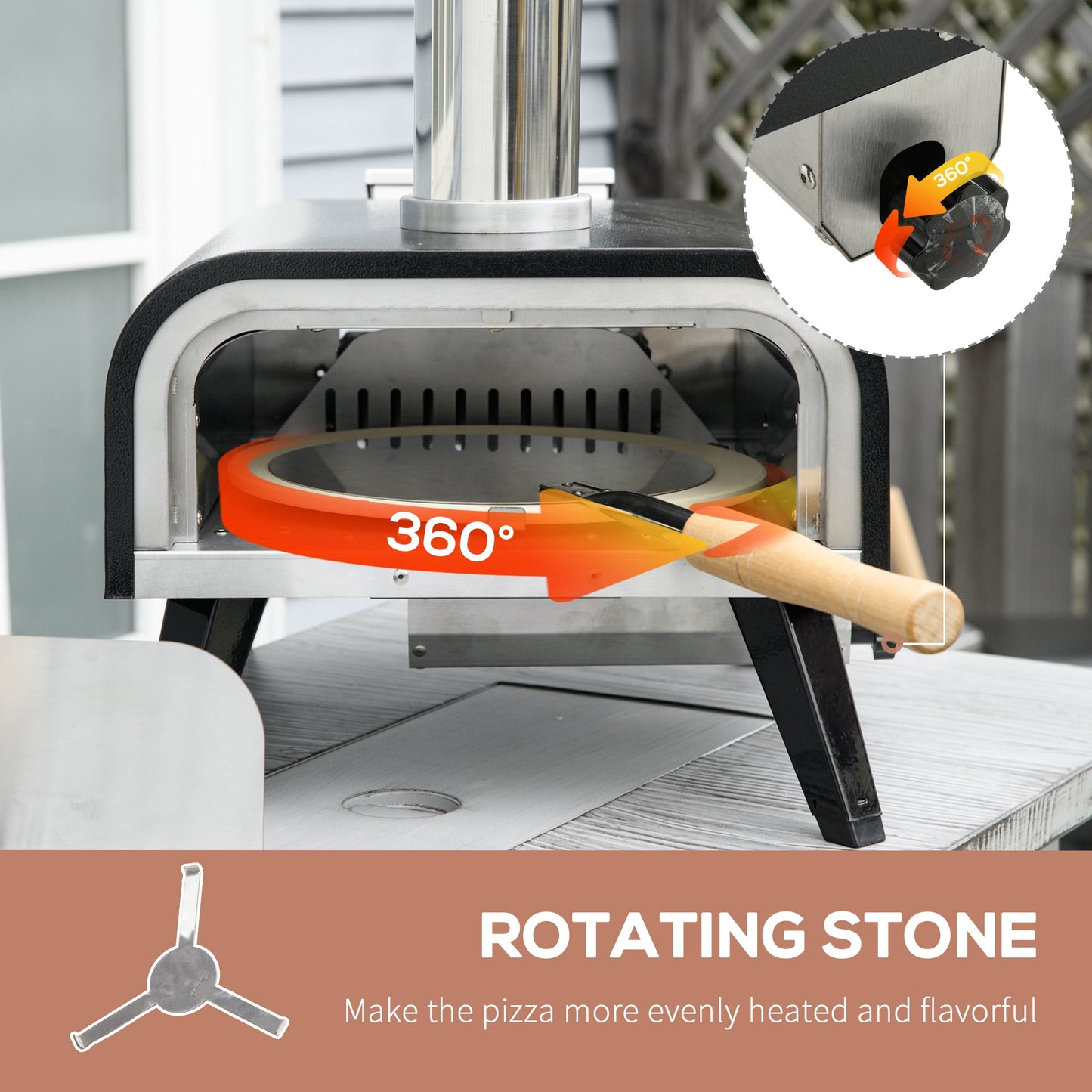 Outdoor Pellet Wood Fired Pizza Oven with Rotating Stone