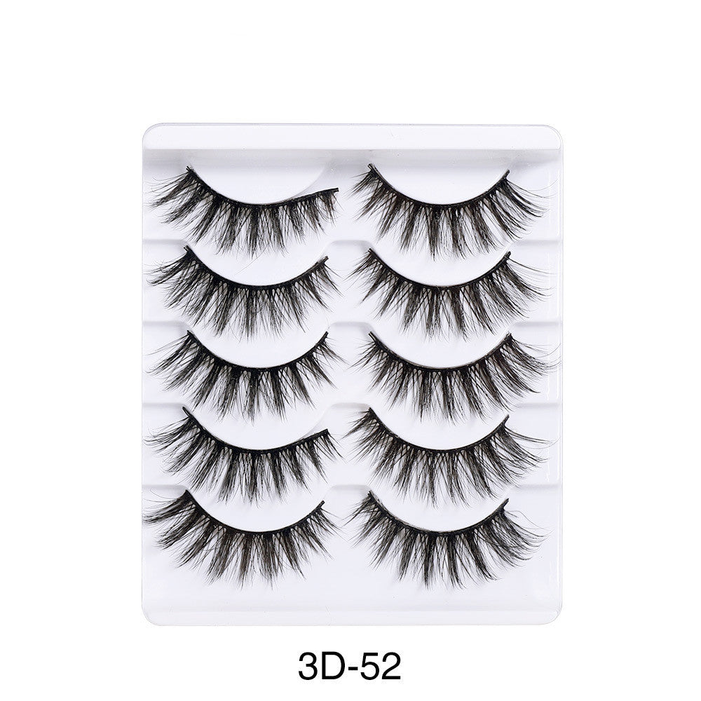 Natural 3D False Eyelashes 5 Pairs - Dense, Curly, Lightweight