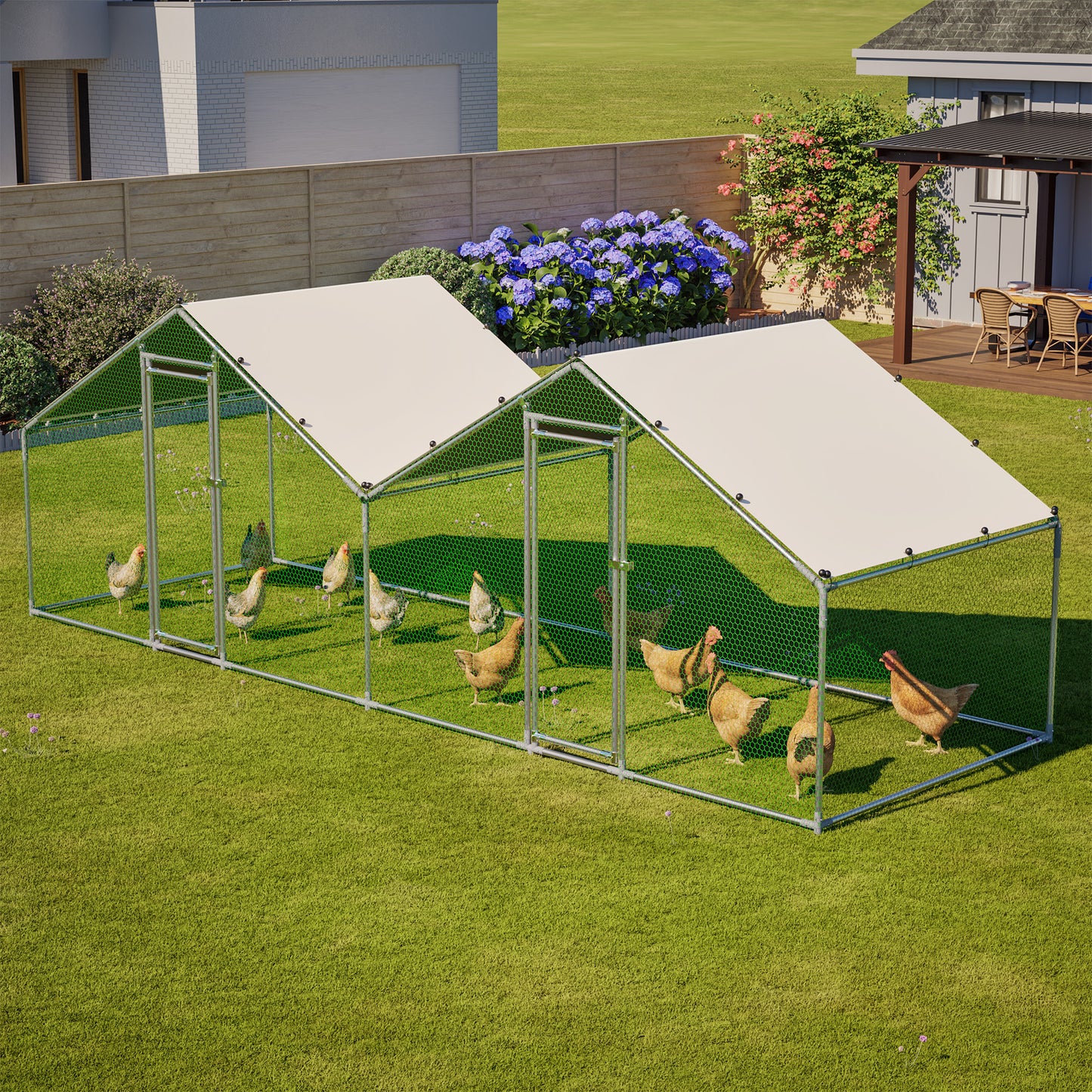 6'x20' Walk-In Chicken Coop with Weatherproof Roof - Grey