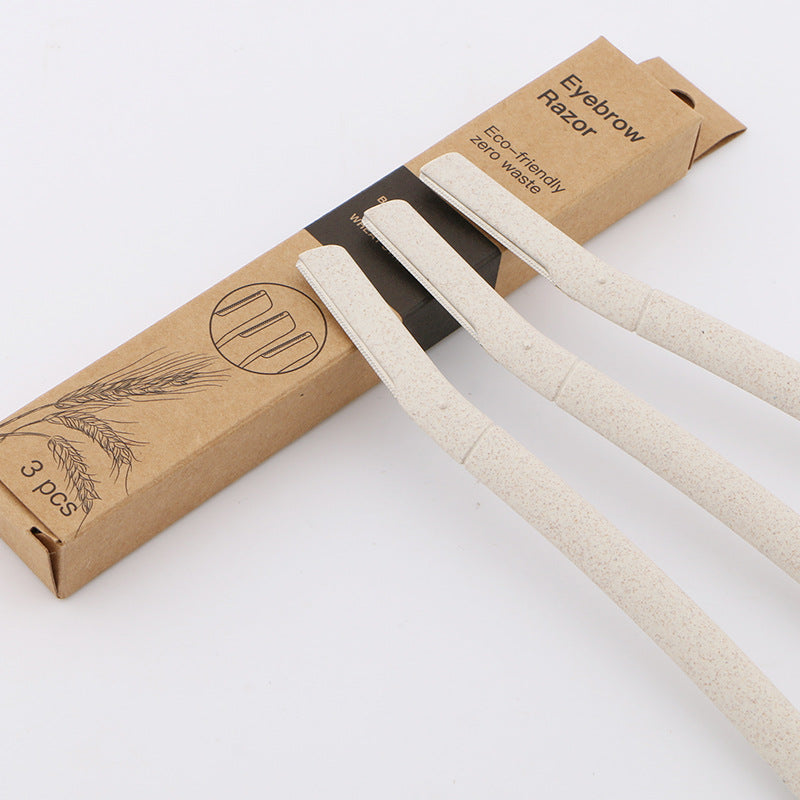 Eco-Friendly Wheat Straw Eyebrow Trimming Knife 3 Pack - Natural Makeup Tools