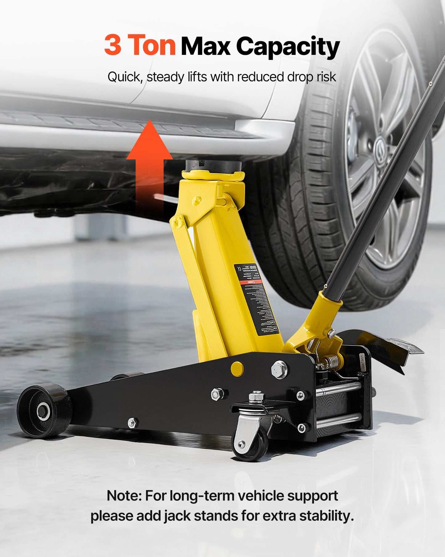 3 Ton Low Profile Hydraulic Floor Jack for Auto Repair - Steel Trolley Car Lift with Quick Pump & Foot Pedal