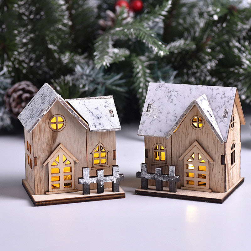 LED Luminous Wooden Christmas House - Holiday Decor, Festive Light