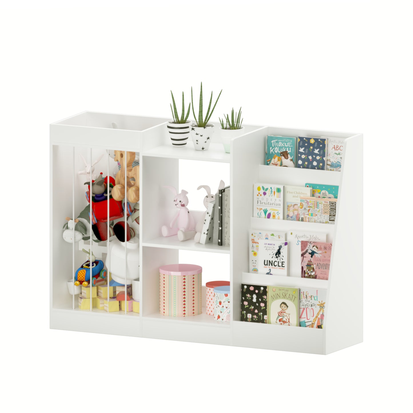 3-in-1 Kids Bookshelf and Toy Storage - White