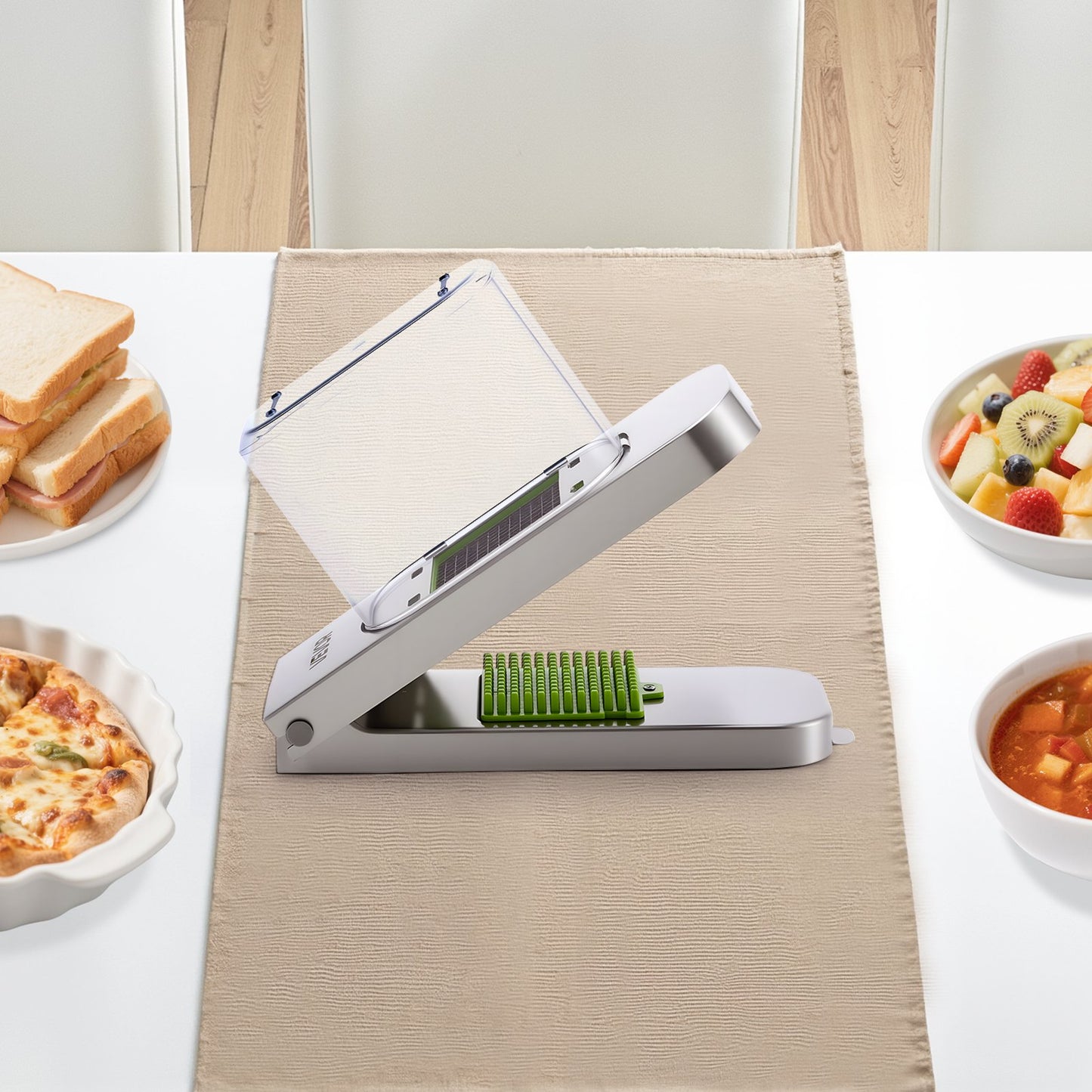 Vegetable Chopper Food Veggie Cutter with Stainless Steel Blades and Large Container - Silver