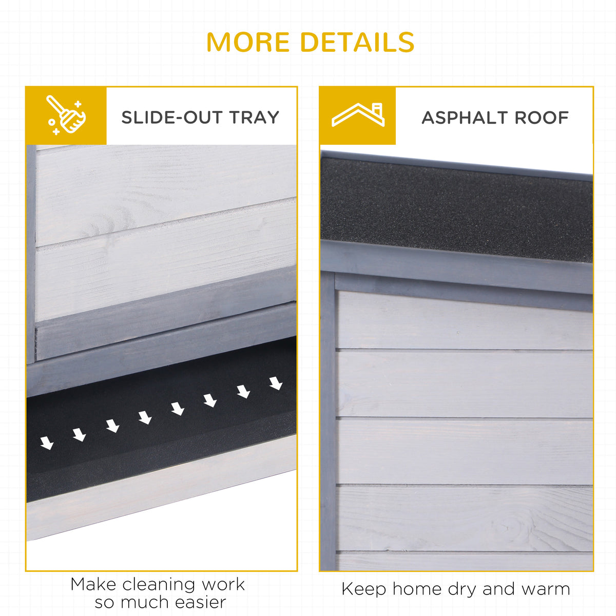 Wooden Rabbit Hutch Cage with Waterproof Roof & Feeding Trough - Gray, 1195x150x545mm