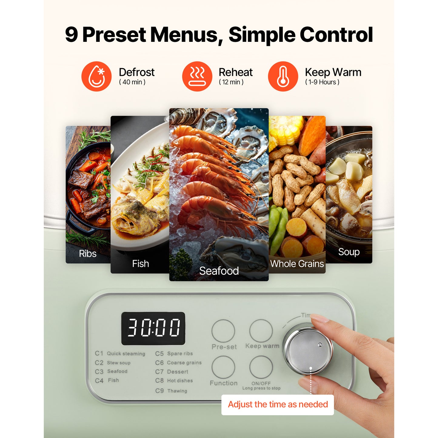 Electric Food Steamer 13.7 QT 2-Tier Stainless Steel Vegetable & Seafood Cooker
