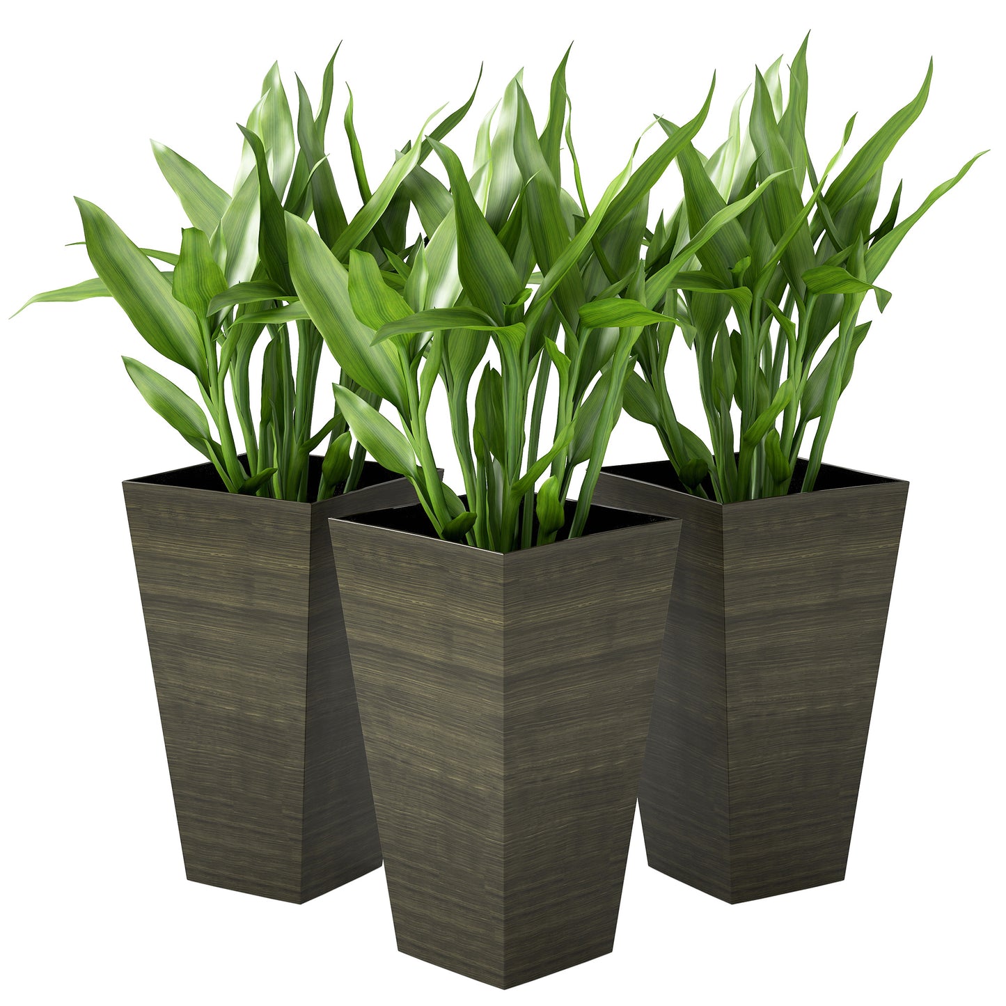 Set of 3 Tall Outdoor Planters 28 Inch Faux Wood Flower Pots with Drainage