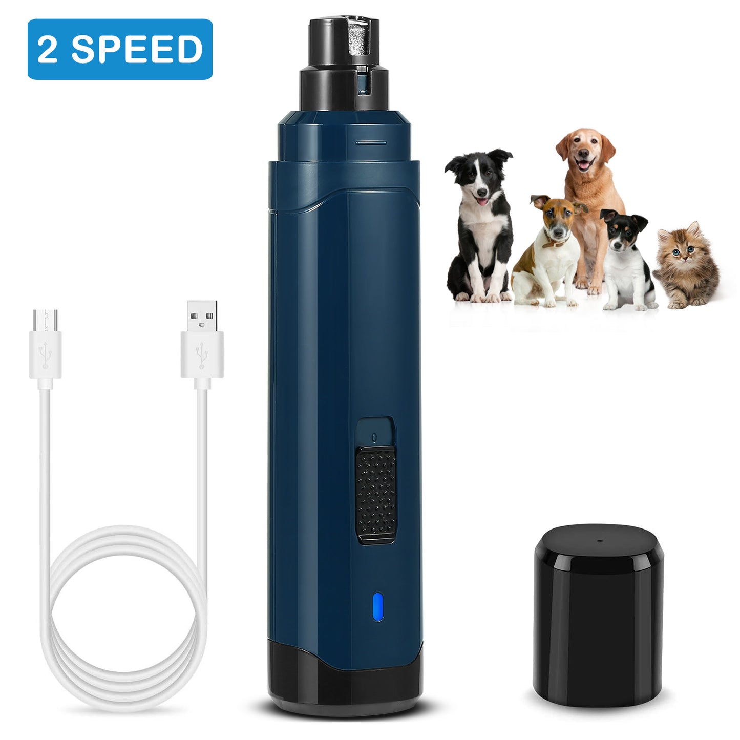 Dog Nail Grinder with 2 Speeds USB Rechargeable Quiet Pet Nail Trimmer